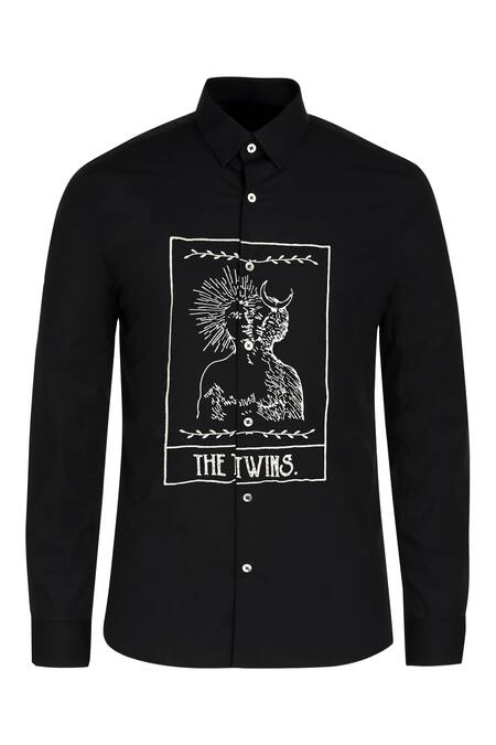 Buy_Noonoo_Black 100% Giza Cotton Tarot Motif The Magician Embroidered Shirt _Online_at_Aza_Fashions