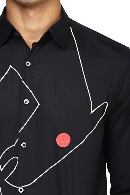 Noonoo_Black 100% Giza Cotton Animal The Show Stealer Embroidered Shirt _Online_at_Aza_Fashions