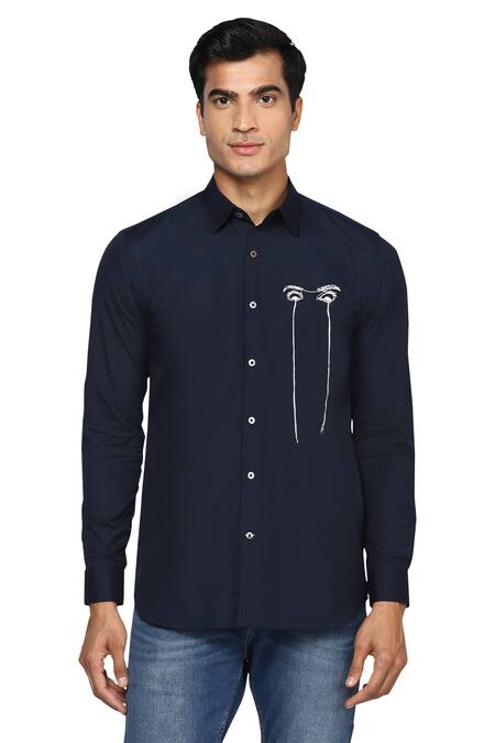 Shop Noonoo Blue 100% Giza Cotton I See You Embroidered Shirt at Aza Fashions Shop_Noonoo_Blue 100% Giza Cotton I See You Embroidered Shirt _at_Aza_Fashions