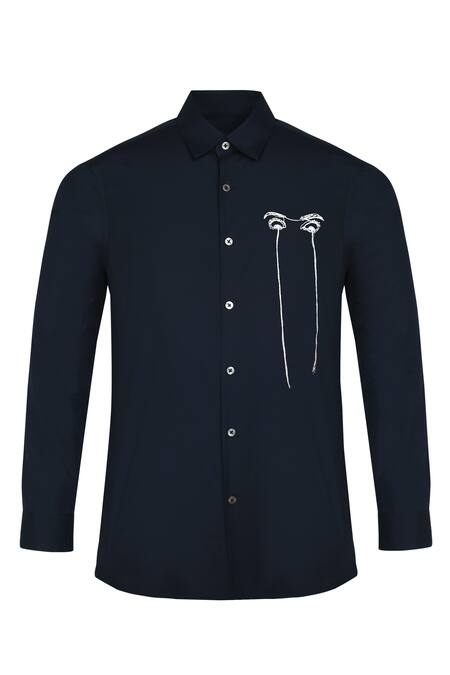 Buy Noonoo Blue 100% Giza Cotton I See You Embroidered Shirt Online at Aza Fashions Buy_Noonoo_Blue 100% Giza Cotton I See You Embroidered Shirt _Online_at_Aza_Fashions