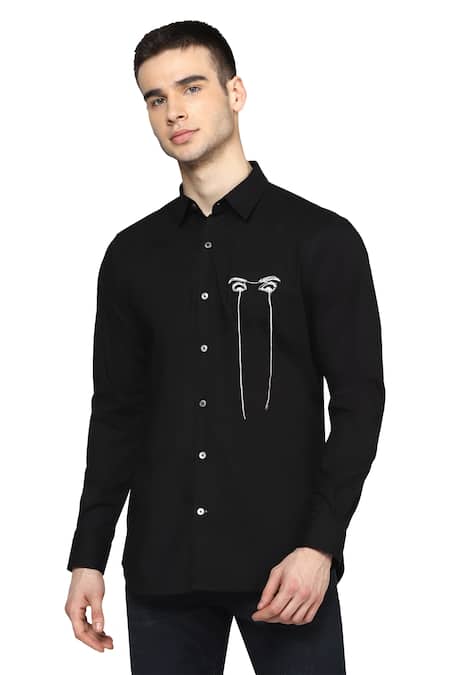 Shop Noonoo Black 100% Giza Cotton I See You Embroidered Shirt at Aza Fashions Shop_Noonoo_Black 100% Giza Cotton I See You Embroidered Shirt _at_Aza_Fashions