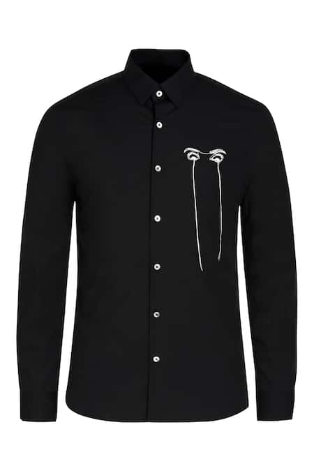 Buy Noonoo Black 100% Giza Cotton I See You Embroidered Shirt Online at Aza Fashions Buy_Noonoo_Black 100% Giza Cotton I See You Embroidered Shirt _Online_at_Aza_Fashions