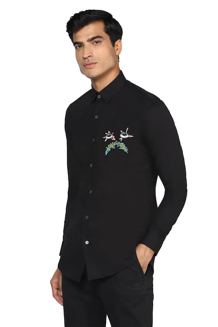 Shop Noonoo Black 100% Giza Cotton Typography Jokes On U Embroidered Shirt at Aza Fashions Shop_Noonoo_Black 100% Giza Cotton Typography Jokes On U Embroidered Shirt _at_Aza_Fashions