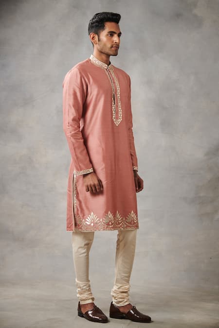 Gargee Designers_Brown , Chanderi Floral Applique Kurta Set _Online_at_Aza_Fashions