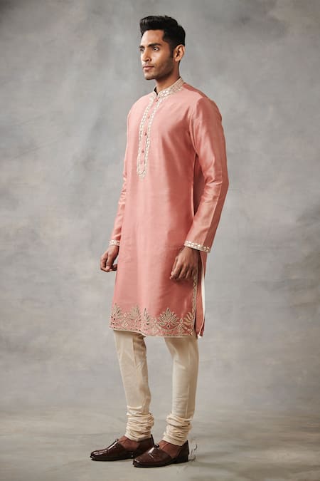 Buy_Gargee Designers_Brown , Chanderi Floral Applique Kurta Set _Online_at_Aza_Fashions