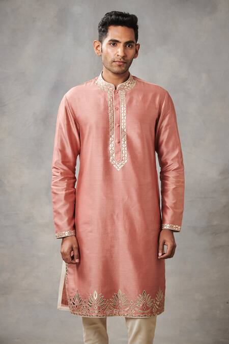 Shop_Gargee Designers_Brown , Chanderi Floral Applique Kurta Set _Online_at_Aza_Fashions