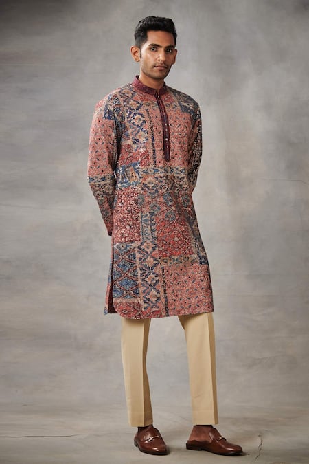 Gargee Designers_Multi Color Georgette, Viscose Geometric Sequin Embroidered Kurta Set_Online_at_Aza_Fashions