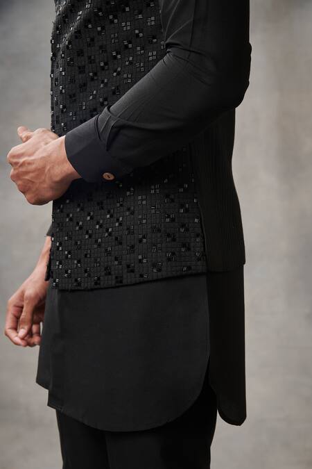 Shop_Gargee Designers_Black Silk Embroidered Cutdana Work Bundi And Kurta Set _Online_at_Aza_Fashions