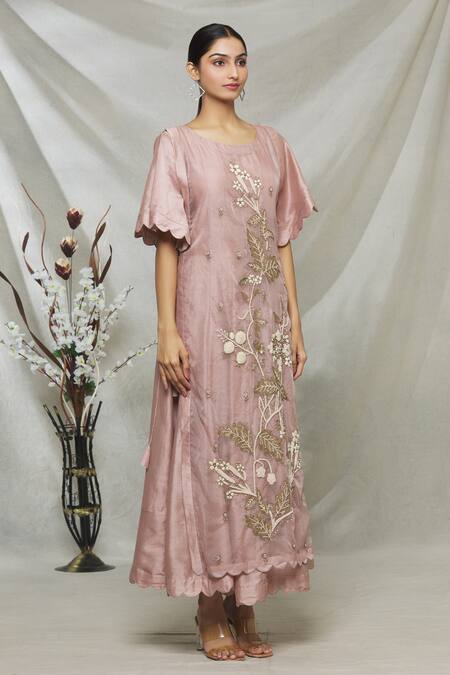 Abhi Singh Pink Silk, Organza, Shantoon Floral Round Double Layered Cape Tunic Online at Aza Fashions Abhi Singh_Pink Silk, Organza, Shantoon Floral Round Double Layered Cape Tunic _Online_at_Aza_Fashions