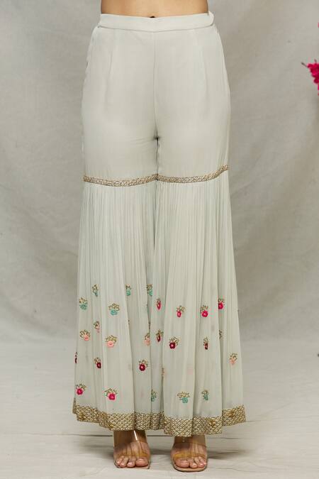 Shop_Abhi Singh_Blue Net, Georgette, Shantoon Floral Round Embroidered Kurta Gharara Set _Online_at_Aza_Fashions