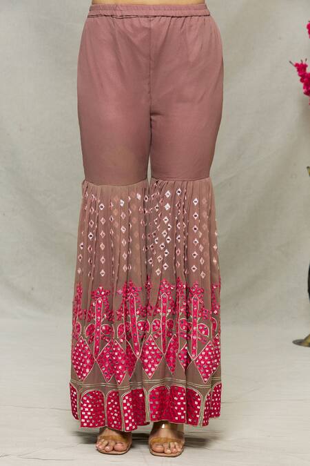 Shop_Abhi Singh_Pink Organza, Net, Georgette, Shantoon Geometric, Mirror Work Kurta Gharara Set _Online_at_Aza_Fashions