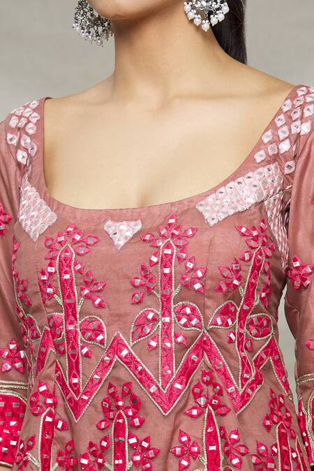 Abhi Singh_Pink Organza, Net, Georgette, Shantoon Geometric, Mirror Work Kurta Gharara Set _at_Aza_Fashions