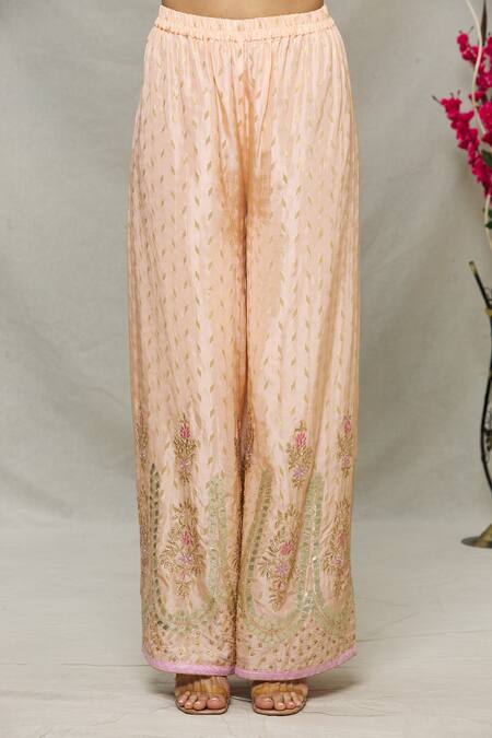 Shop_Abhi Singh_Peach Georgette, Shantoon Floral Round Embroidered Kurta Sharara Set _Online_at_Aza_Fashions