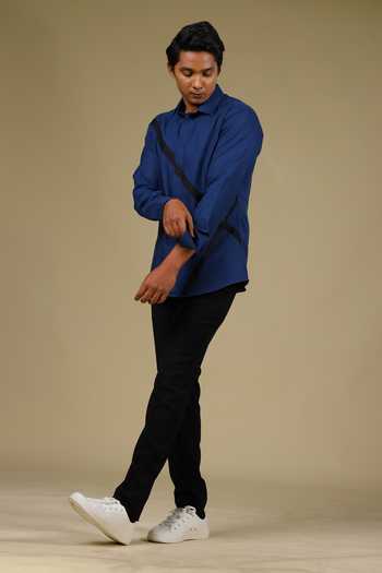 Hilo Design_Blue Cotton Striped Shirt _Online_at_Aza_Fashions
