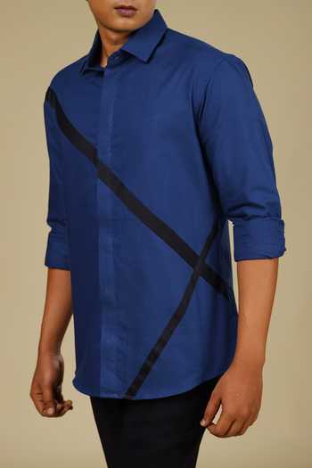 Buy_Hilo Design_Blue Cotton Striped Shirt _Online_at_Aza_Fashions