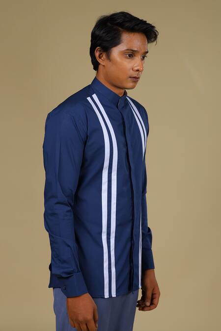 Hilo Design_Blue Cotton Striped Shirt_Online_at_Aza_Fashions