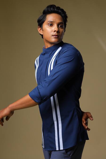 Buy_Hilo Design_Blue Cotton Striped Shirt_Online_at_Aza_Fashions