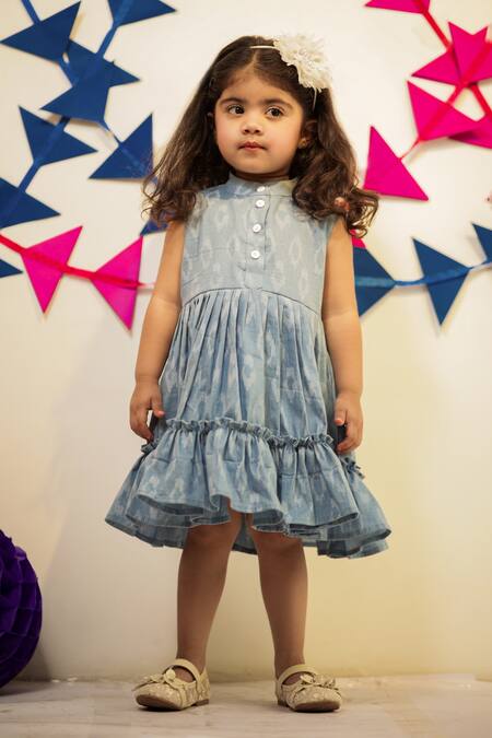 Buy Blue Cotton Livid Frock For Girls by Tiny Colour Clothing Online at Aza  Fashions.