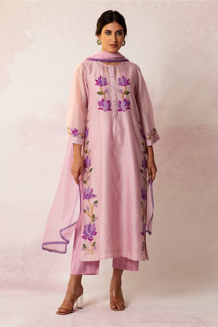 Buy Shivani Bhargava Purple Handwoven Chanderi Floral Round Bahaar Kurta Online at Aza Fashions Buy_Shivani Bhargava_Purple Handwoven Chanderi Floral Round Bahaar Kurta _Online_at_Aza_Fashions