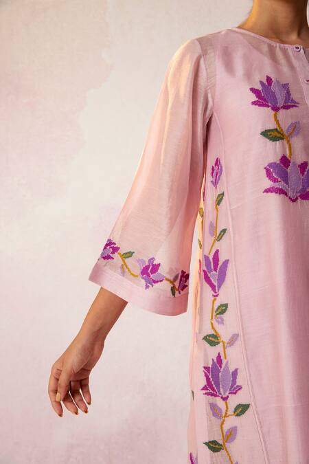 Shop Shivani Bhargava Purple Handwoven Chanderi Floral Round Bahaar Kurta Online at Aza Fashions Shop_Shivani Bhargava_Purple Handwoven Chanderi Floral Round Bahaar Kurta _Online_at_Aza_Fashions