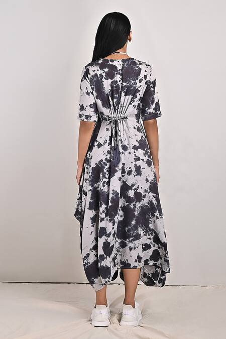 Shop Bohame Grey Modal Tie And Dye Round Emma & Print Dress at Aza Fashions Shop_Bohame_Grey Modal Tie And Dye Round Emma & Print Dress_at_Aza_Fashions
