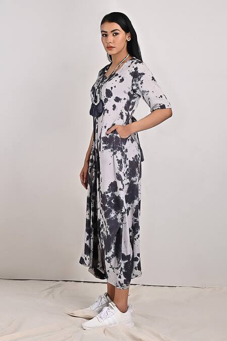 Bohame Grey Modal Tie And Dye Round Emma & Print Dress Online at Aza Fashions Bohame_Grey Modal Tie And Dye Round Emma & Print Dress_Online_at_Aza_Fashions