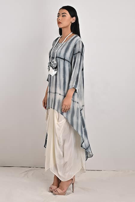 Buy_Bohame_Grey Crepe Tie And Dye Round Amelia & Print Layered Dress_Online_at_Aza_Fashions