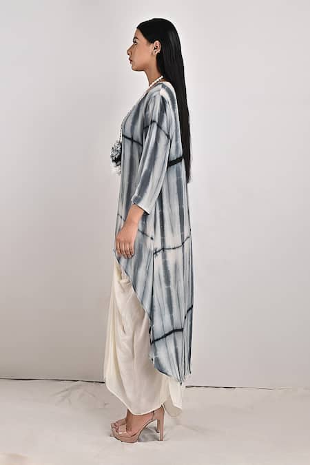 Shop_Bohame_Grey Crepe Tie And Dye Round Amelia & Print Layered Dress_Online_at_Aza_Fashions
