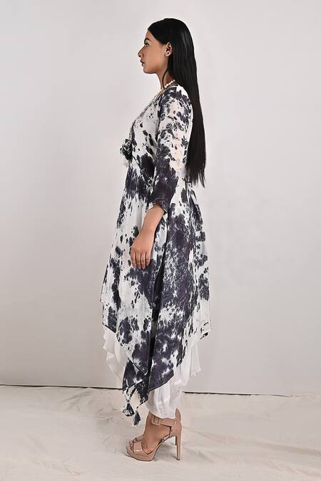 Buy_Bohame_White Crepe Tie And Dye Round Harriet & Print Layered Dress_Online_at_Aza_Fashions
