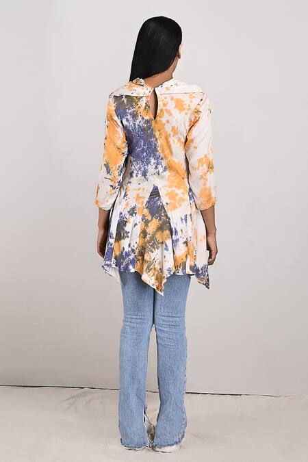 Shop Bohame Beige Modal Tie And Dye Cowl Neck Maisie & Print Top at Aza Fashions Shop_Bohame_Beige Modal Tie And Dye Cowl Neck Maisie & Print Top_at_Aza_Fashions