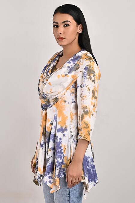 Buy Bohame Beige Modal Tie And Dye Cowl Neck Maisie & Print Top Online at Aza Fashions Buy_Bohame_Beige Modal Tie And Dye Cowl Neck Maisie & Print Top_Online_at_Aza_Fashions