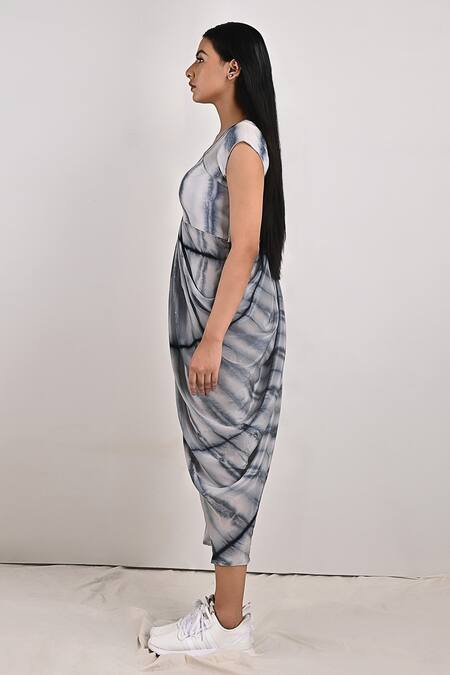 Buy_Bohame_Grey Crepe Tie And Dye V Neck Diana & Jumpsuit_Online_at_Aza_Fashions