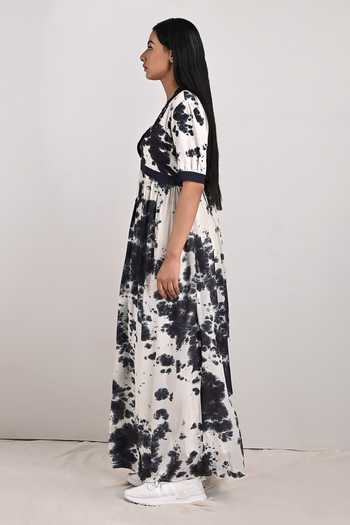 Buy_Bohame_White Crepe Tie And Dye V Neck Tamsin & Print Dress_Online_at_Aza_Fashions