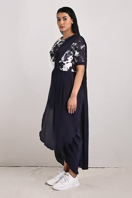 Shop_Bohame_Black Crepe Tie And Dye Round Bryce & Print Jumpsuit Saree_Online_at_Aza_Fashions