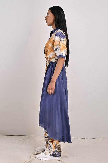 Buy_Bohame_Beige Crepe Tie And Dye Mandarin Collar Sandra & Print Jumpsuit_Online_at_Aza_Fashions