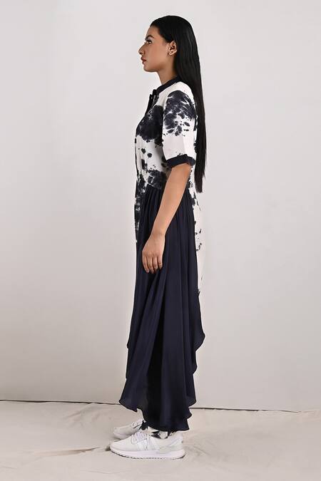 Buy_Bohame_White Crepe Tie And Dye Mandarin Collar Tracy & Print Jumpsuit_Online_at_Aza_Fashions