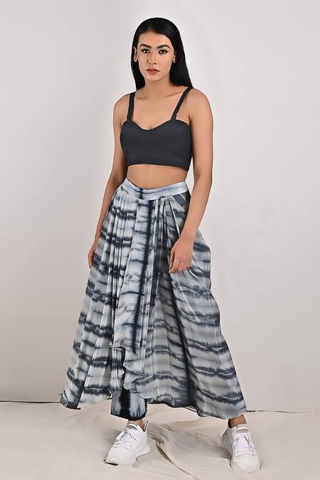 Buy Bohame Grey Crepe Tie And Dye Jacket Open Elsie & Draped Pant Set Online at Aza Fashions Buy_Bohame_Grey Crepe Tie And Dye Jacket Open Elsie & Draped Pant Set_Online_at_Aza_Fashions