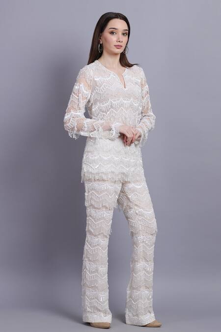 Asira_White Net Embroidered Crystal Notched Dansante Top And Pant Set _Online_at_Aza_Fashions