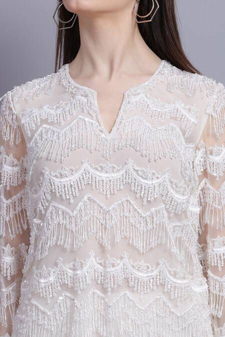 Shop_Asira_White Net Embroidered Crystal Notched Dansante Top And Pant Set _Online_at_Aza_Fashions