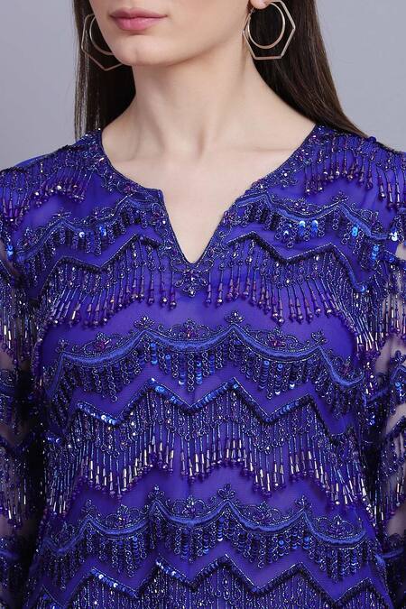 Buy_Asira_Blue Net Embroidered Crystal Notched Dansante Top And Pant Set _Online_at_Aza_Fashions