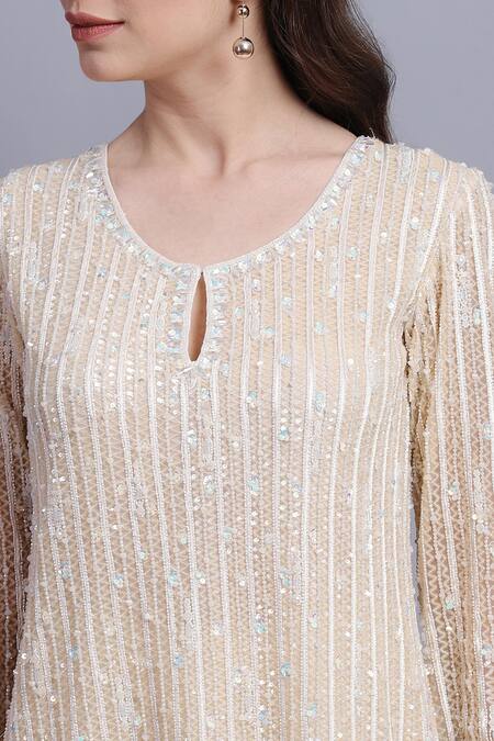 Buy_Asira_White Georgette Embroidered Metallic Aero Embellished Top And Pant Set _Online_at_Aza_Fashions