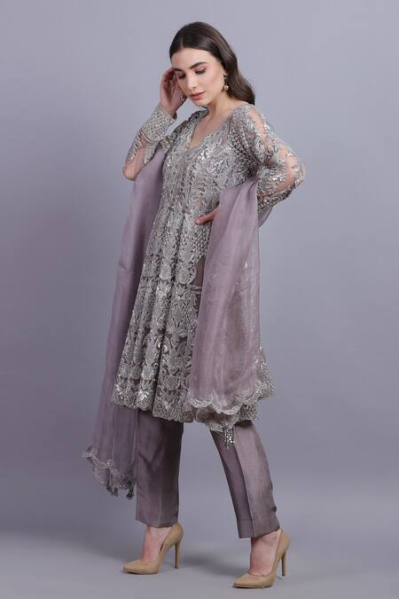 Buy_Asira_Grey Net Embroidered Floral Motifs Round Sarah Anarkali Set _Online_at_Aza_Fashions