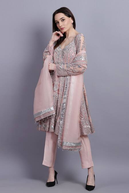 Buy_Asira_Pink Net Embroidered Floral Motifs Round Sarah Anarkali Set _Online_at_Aza_Fashions