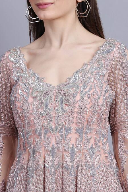 Shop_Asira_Pink Net Embroidered Floral Motifs Round Sarah Anarkali Set _Online_at_Aza_Fashions