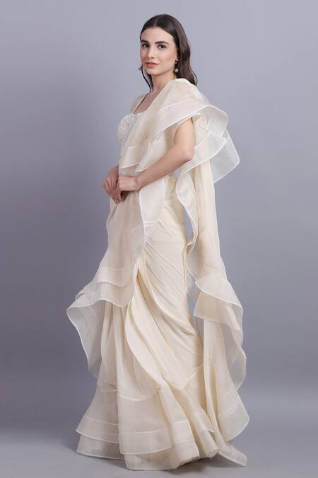 Buy_Asira_White Georgette Embroidered Floral Alina Ruffle Saree With Blouse _Online_at_Aza_Fashions