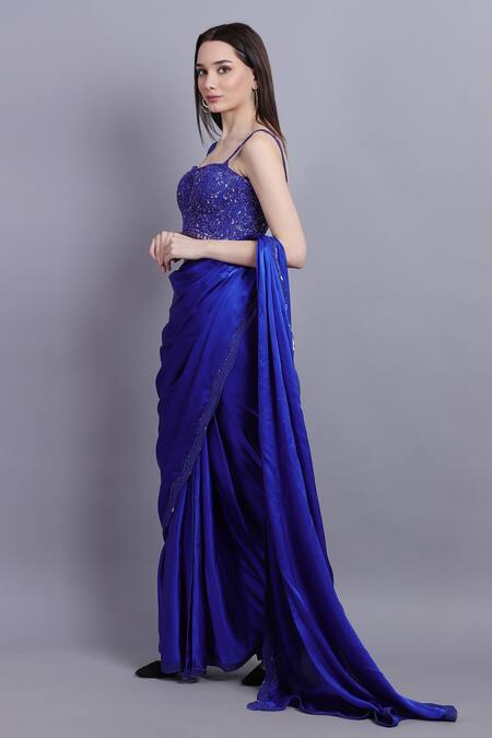Buy_Asira_Blue Net Embroidered Floral Corsette Pre-draped Saree And Blouse _Online_at_Aza_Fashions