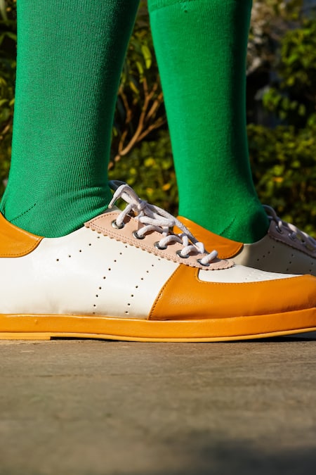 Tiesta_White Jamie Color Block Sneakers _Online_at_Aza_Fashions