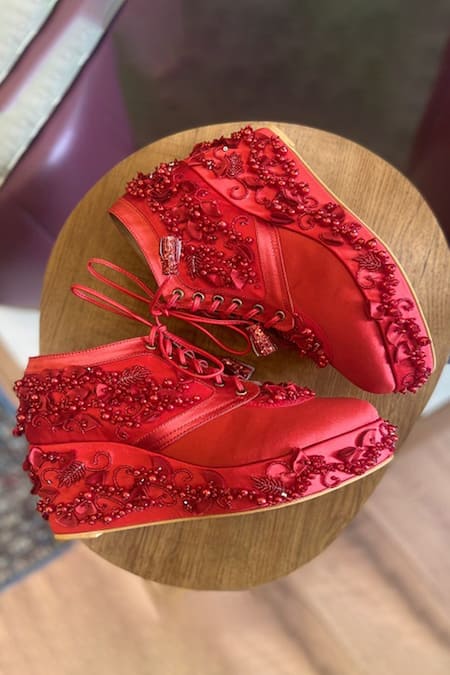 Shop_Tiesta_Red Cinderella Embroidered Sneakers _at_Aza_Fashions