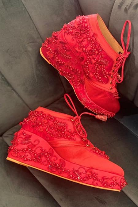 Tiesta_Red Cinderella Embroidered Sneakers _Online_at_Aza_Fashions