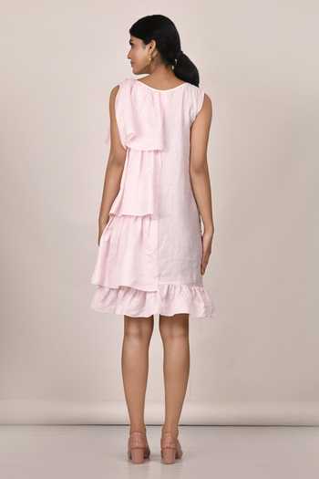 strapless open back dress Y2K PURE SILK Fabulous Magenta Asymmetric Ruffle Dress main image 0